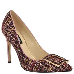 Nine West Franny Pink Tweed Textile Rhinestone Plaid Pumps